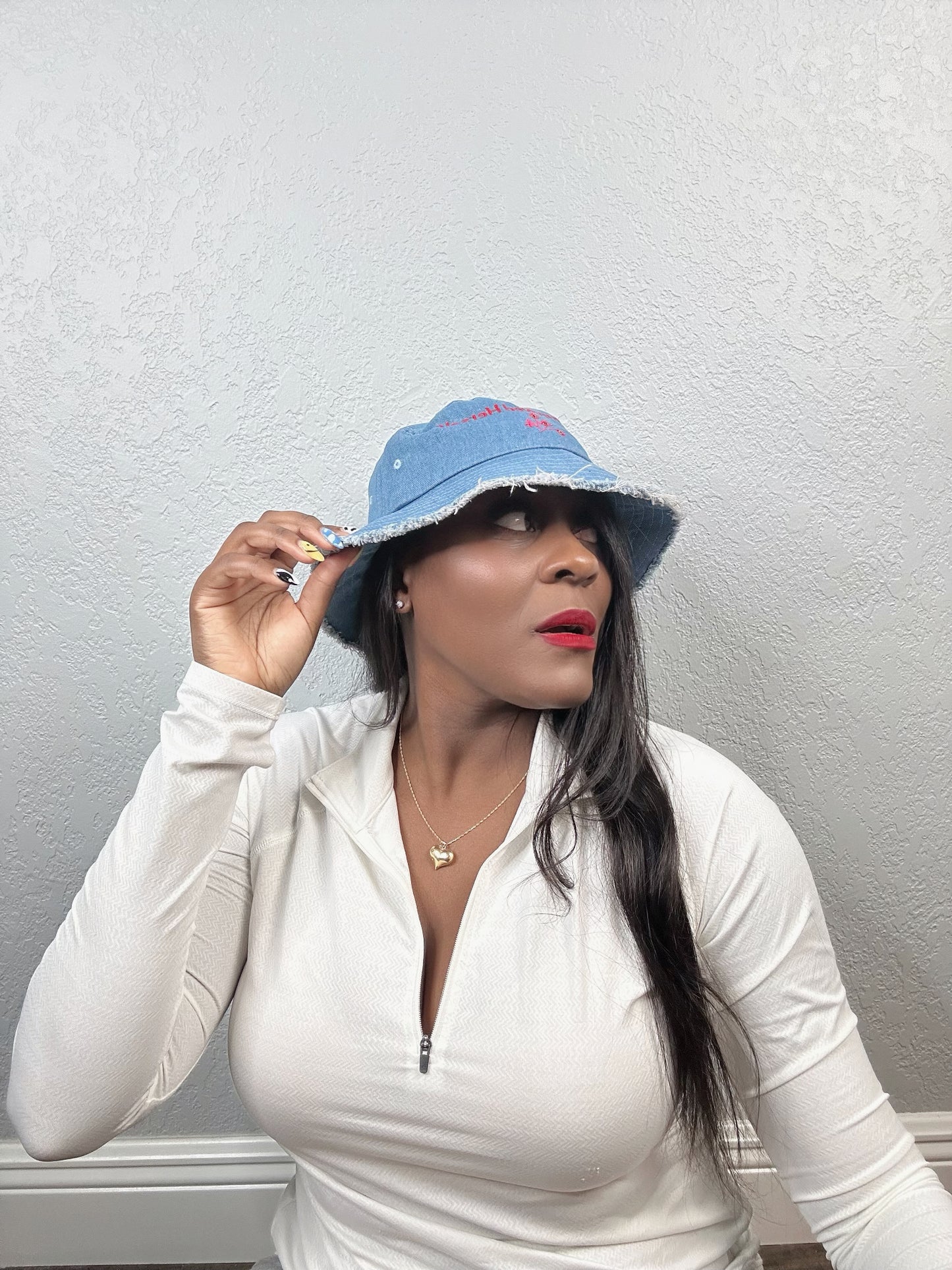 "She Survived Herself" | Distressed denim bucket hat