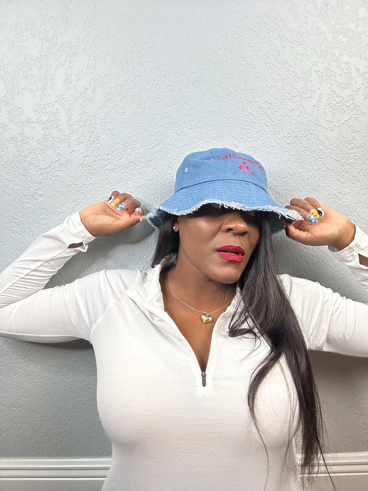 "She Survived Herself" | Distressed denim bucket hat