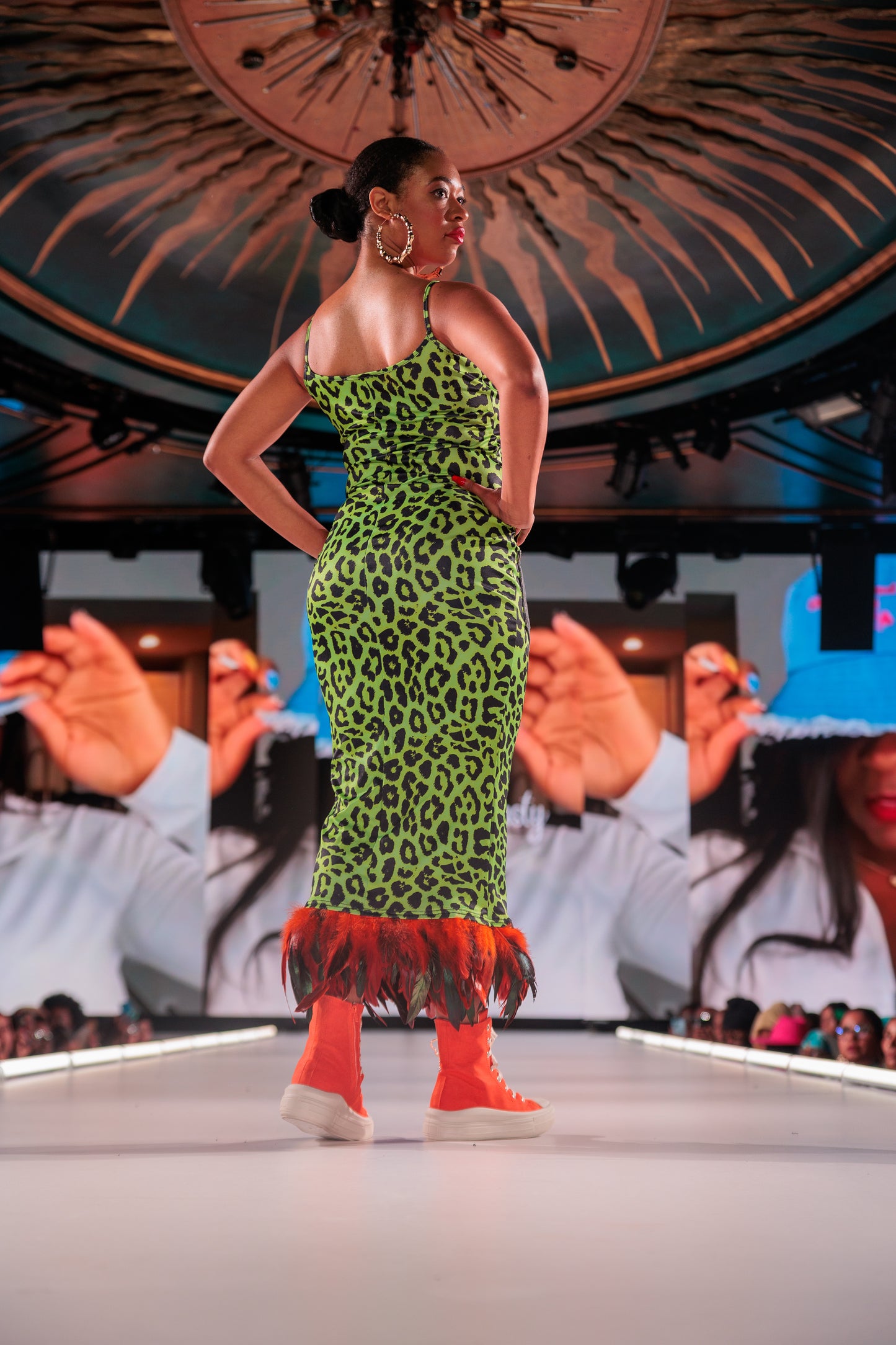green leopard dress with pockets