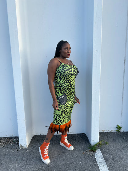 green cheetah dress