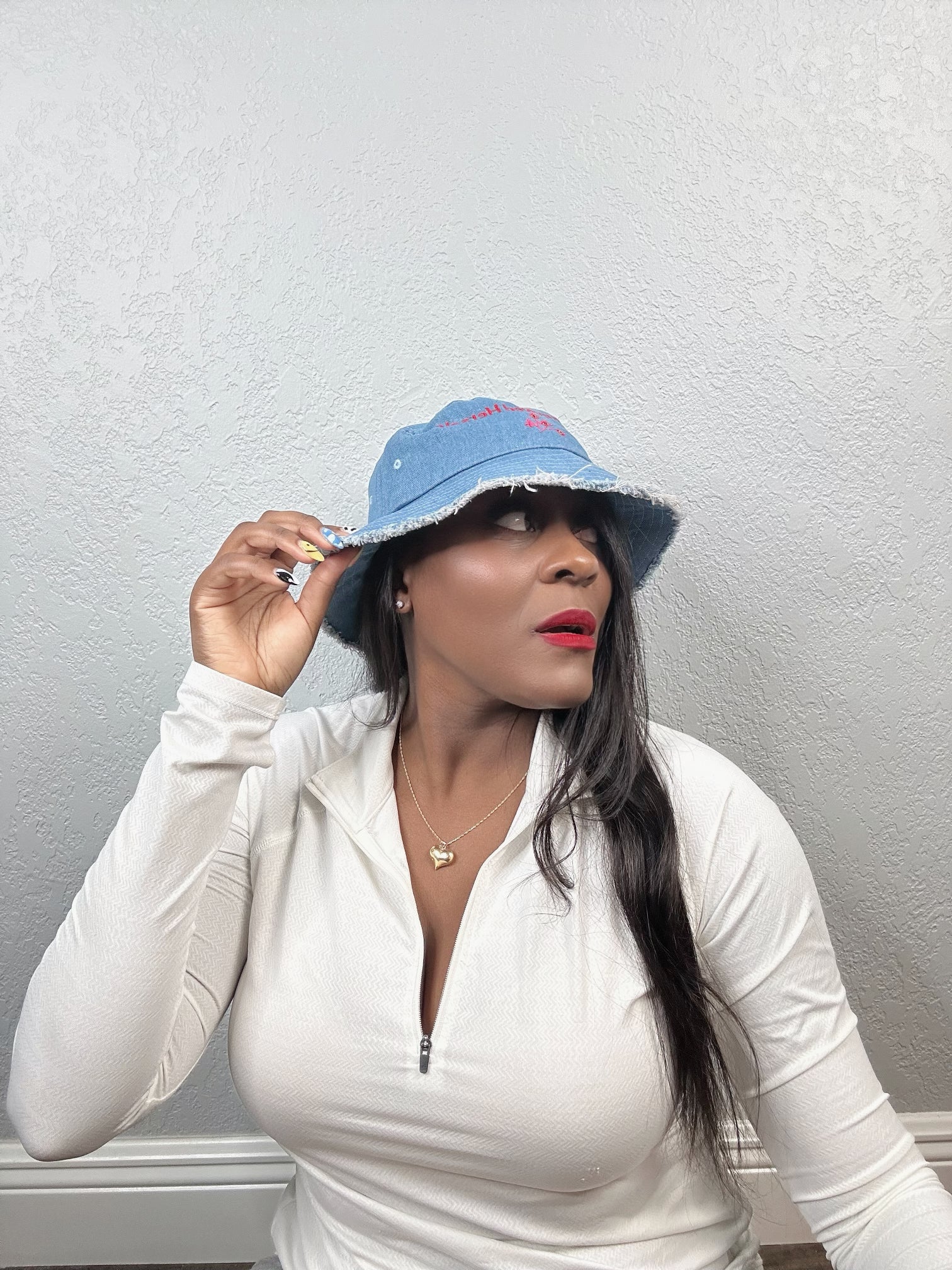 "She Survived Herself" | Distressed denim bucket hat