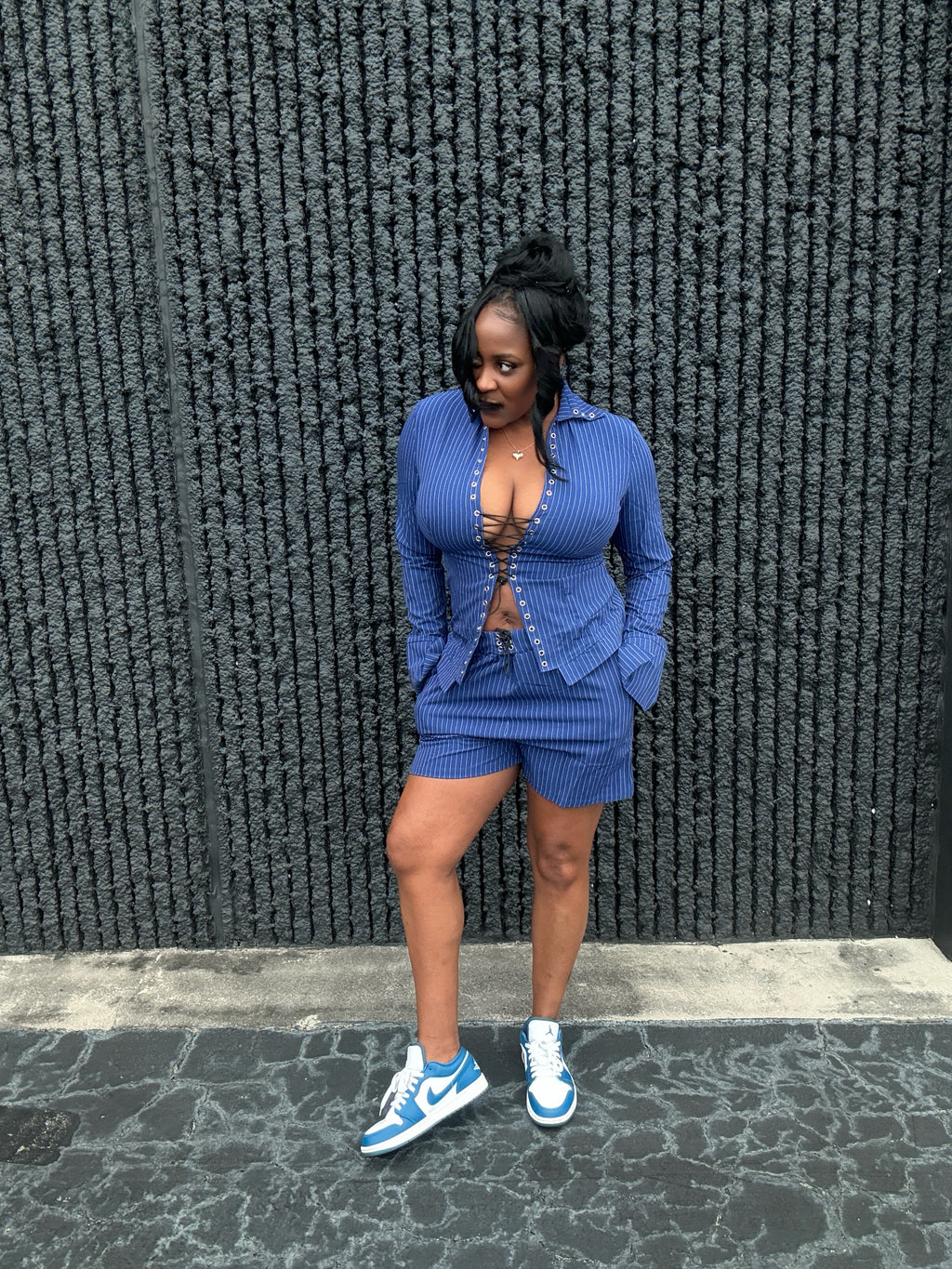 Striped Ease 2-Piece Set (Long Sleeve + Pocket Shorts)