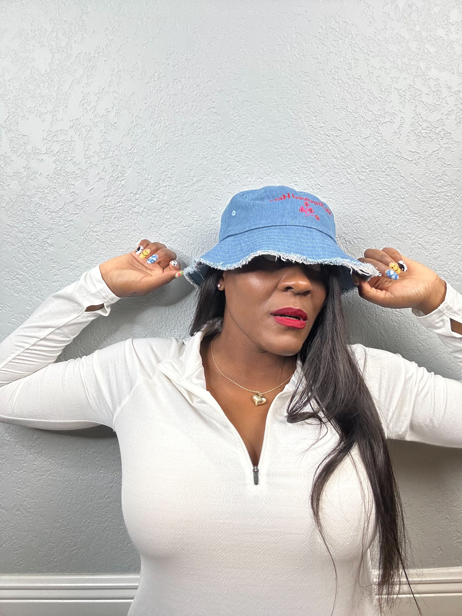 "She Survived Herself" | Distressed denim bucket hat