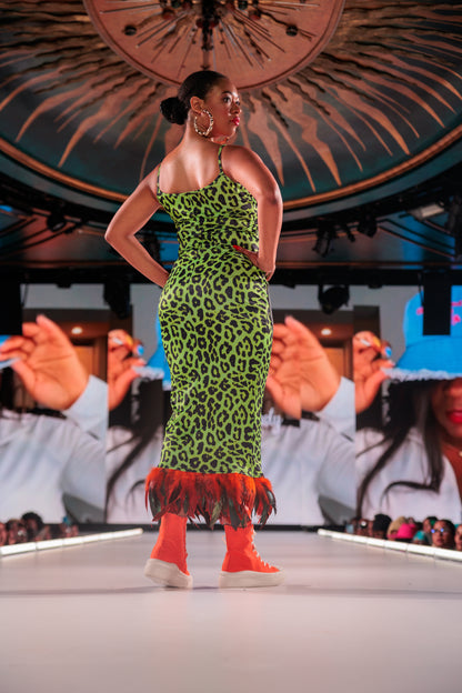 green leopard dress with pockets