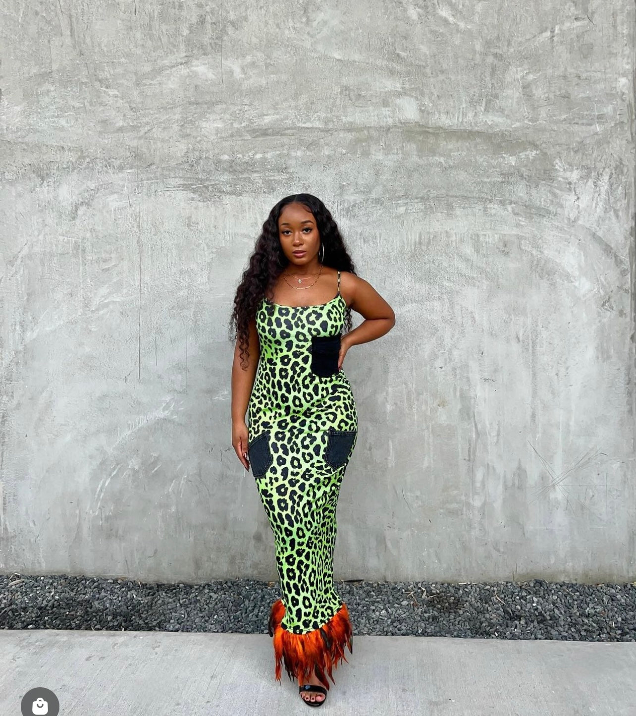 green leopard dress with pockets