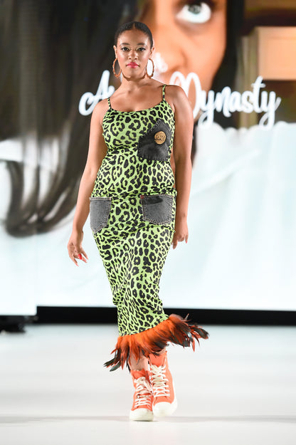 green leopard dress with pockets