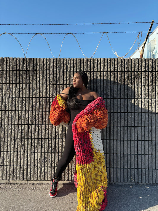 Healing in Color Hand-Knit Multicolor Chunky Cardigan