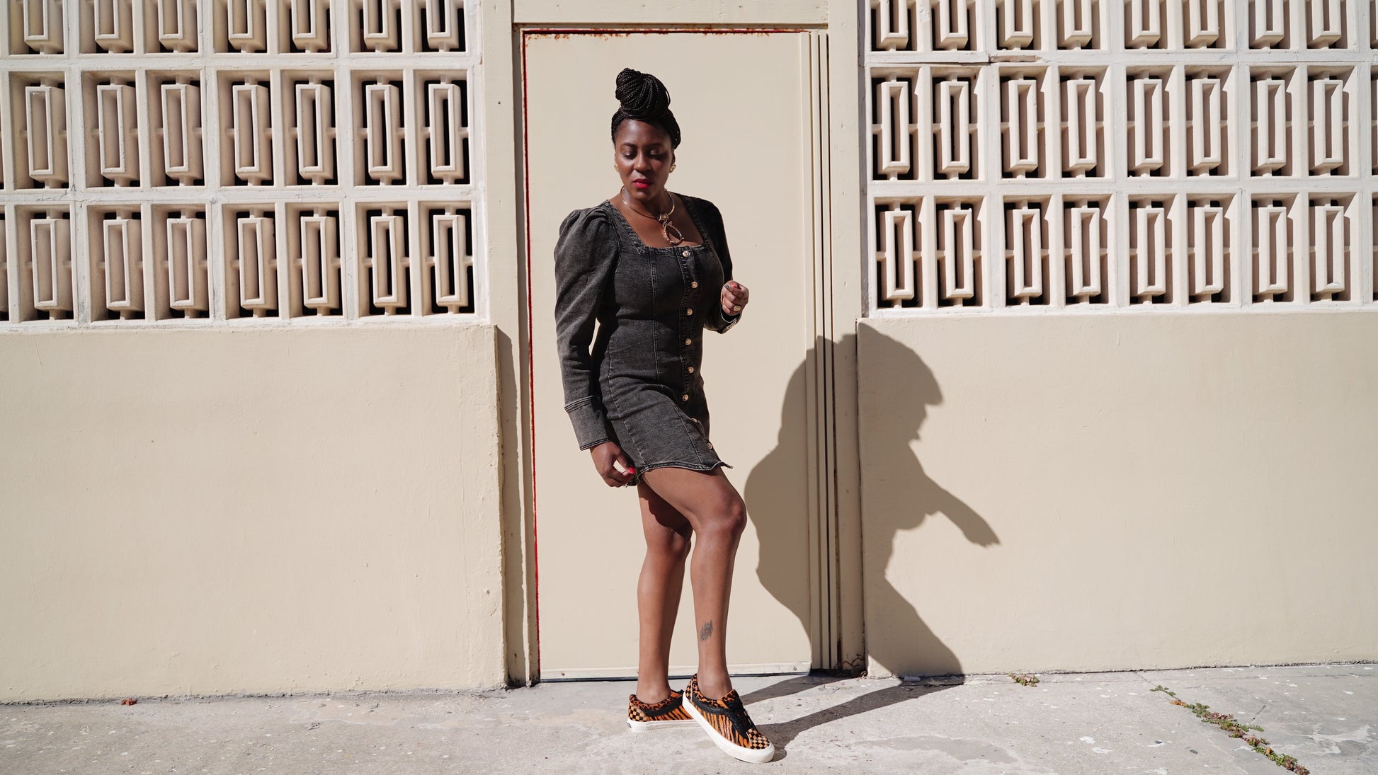 Black Denim Square Neck Dress with Gold Buttons M Black Denim Square Neck Dress with Gold Buttons M