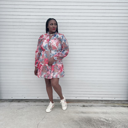 mesh red and pink dress